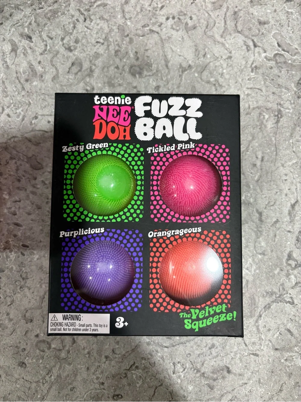 Teenie Nee Doh Fuzz Ball 4-Pack - Green, Pink, Purple, Orange
